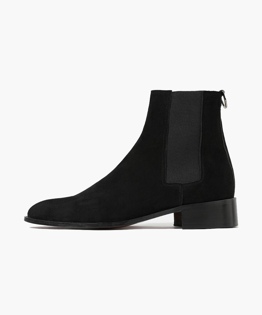 Firenze Atelier High Ankle Line Slim Toe Suede Chelsea Boots 3342-Qs [Black]