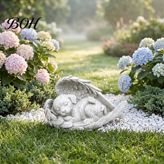 Memorial Gifts for Cats Pet Statue with Angel Wings, Dog/Cat Durable Resin Bereavement Sculpture, Weather Resistant Commemorative Ornament Outdoor