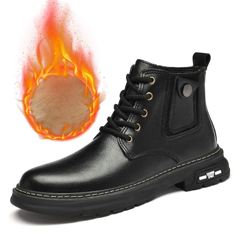 Fashion Men Fashion Genuine Leather Boots 2024 New Autumn Winter Classic Ankle Cowboy Boot Men British Style Warm Plush Motorcycle Boots