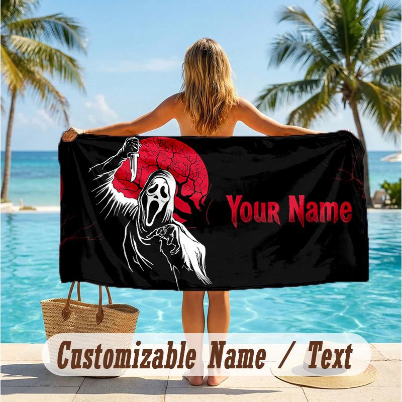 Custom Text Beach Towel, Soft Absorbent Swimming Multi-use TowelScream Ghostface