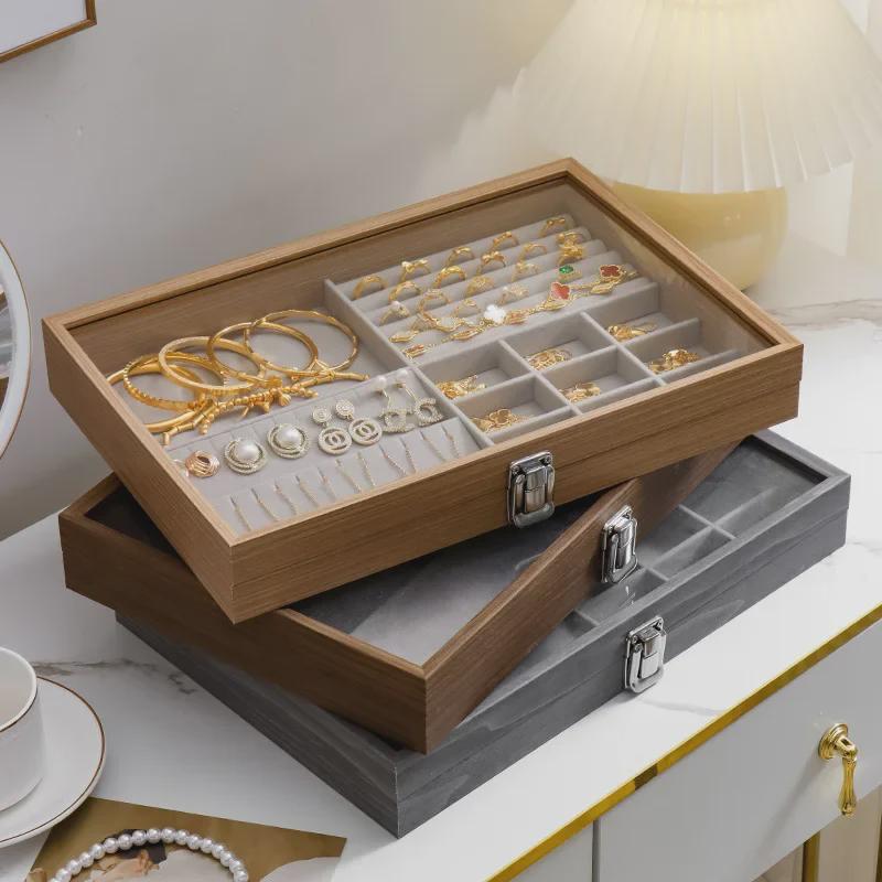 Transparent Dustproof Velvet Jewelry Box for Earrings, Bracelets, and Necklaces