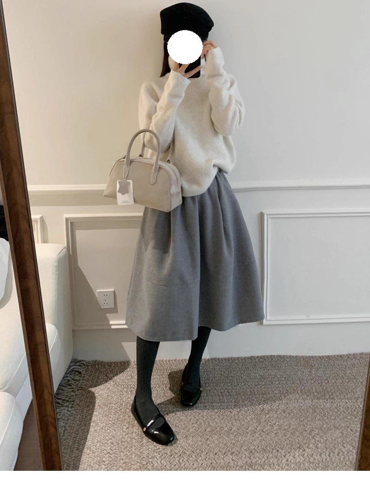 Solid Woolen A-Line Petite Midi Skirt for Women - Autumn/Winter 2025 Collection