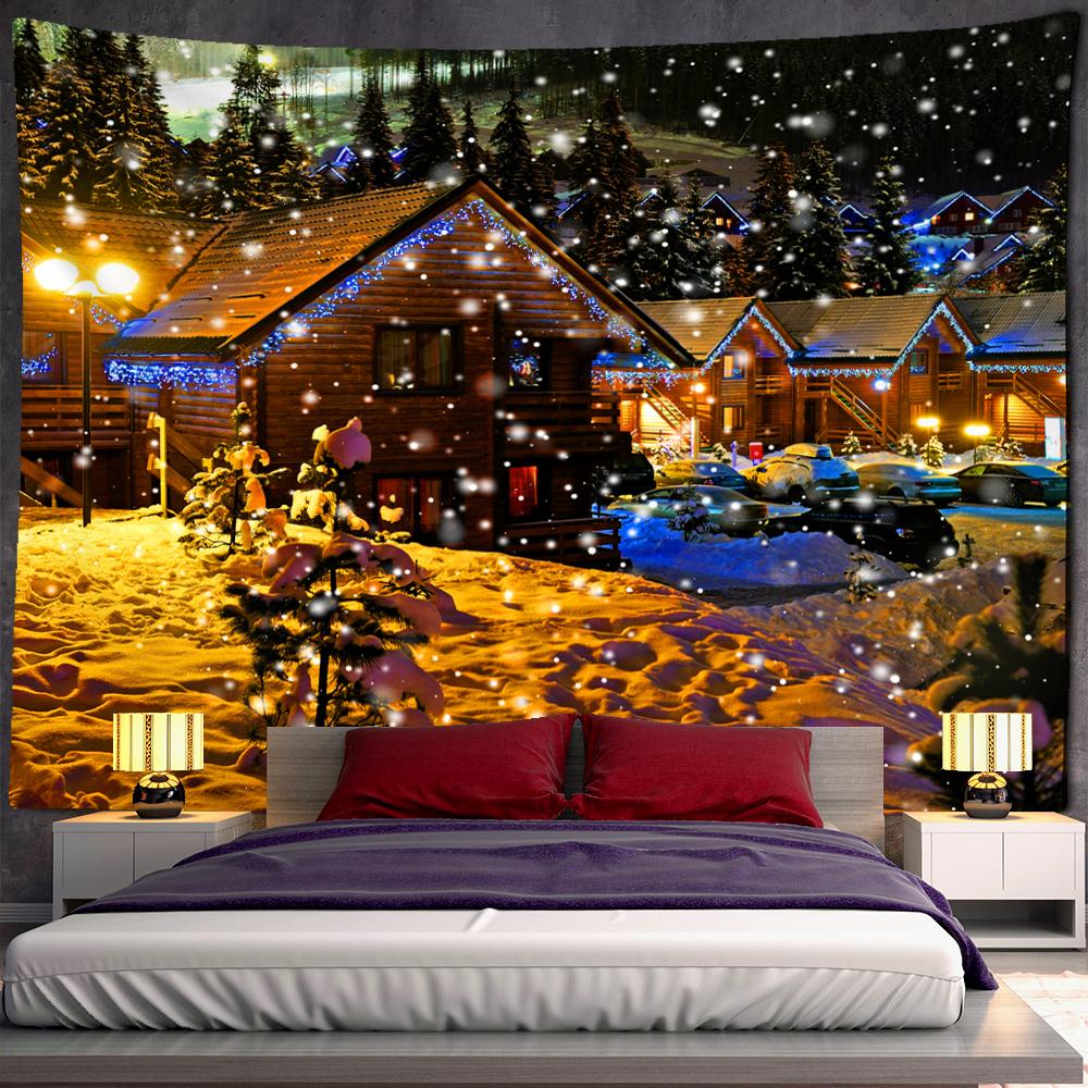 Рождественская ночная сцена, гобелен, настенный мультяшный рисунок, снежная сцена, Новогоднее украшение для дома