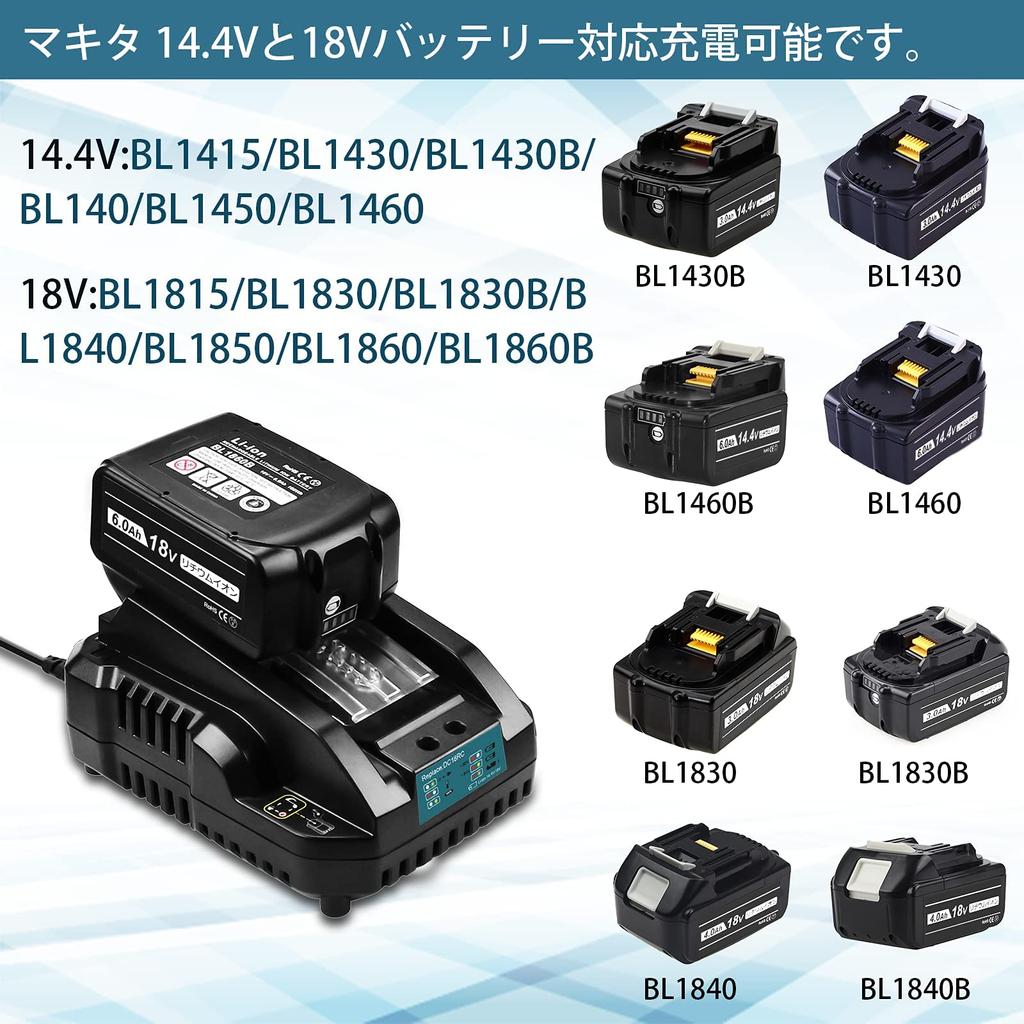 Boetpcr-совместимый комплект зарядного устройства Makita 18 В BL1860B из 2 штук Зарядное устройство Makita совместимо с DC18RC Совместимо с Makita 18 В BL1815N BL1820B