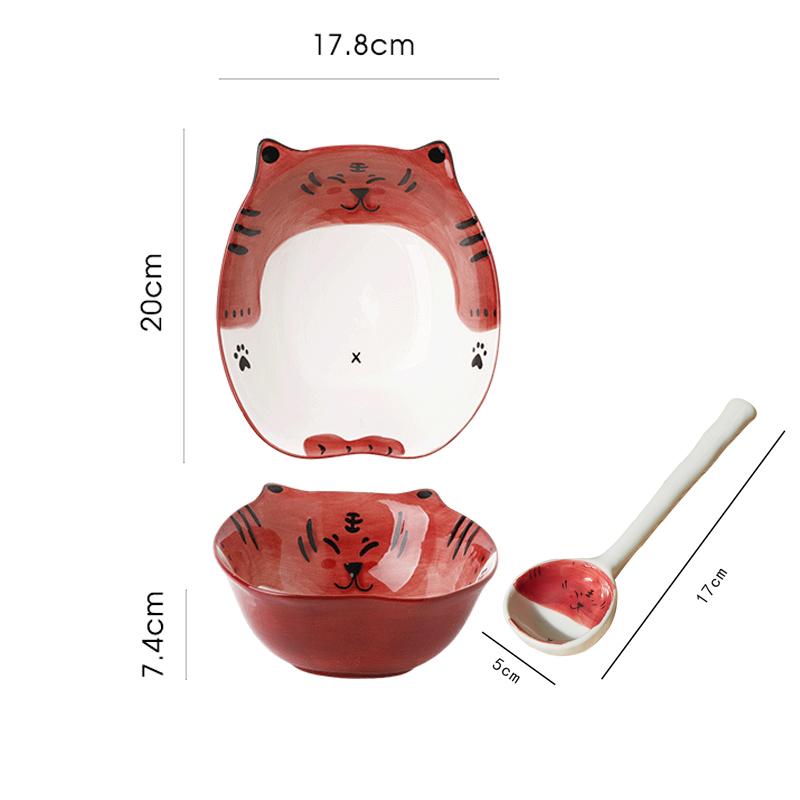 7,8-дюймовая большая миска для лапши, керамическая миска для супа рамен, миска с изображением тигра, детская ложка для микроволновой печи