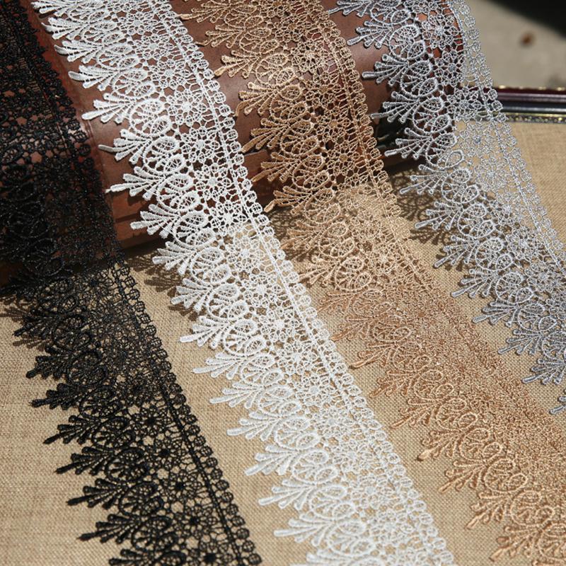 2 Y/Lot(182cm) Embroidered Net Lace Fabric Black White Coffee Lace Trim DIY Sewing Handmade Craft Materials 9.5CM Wide