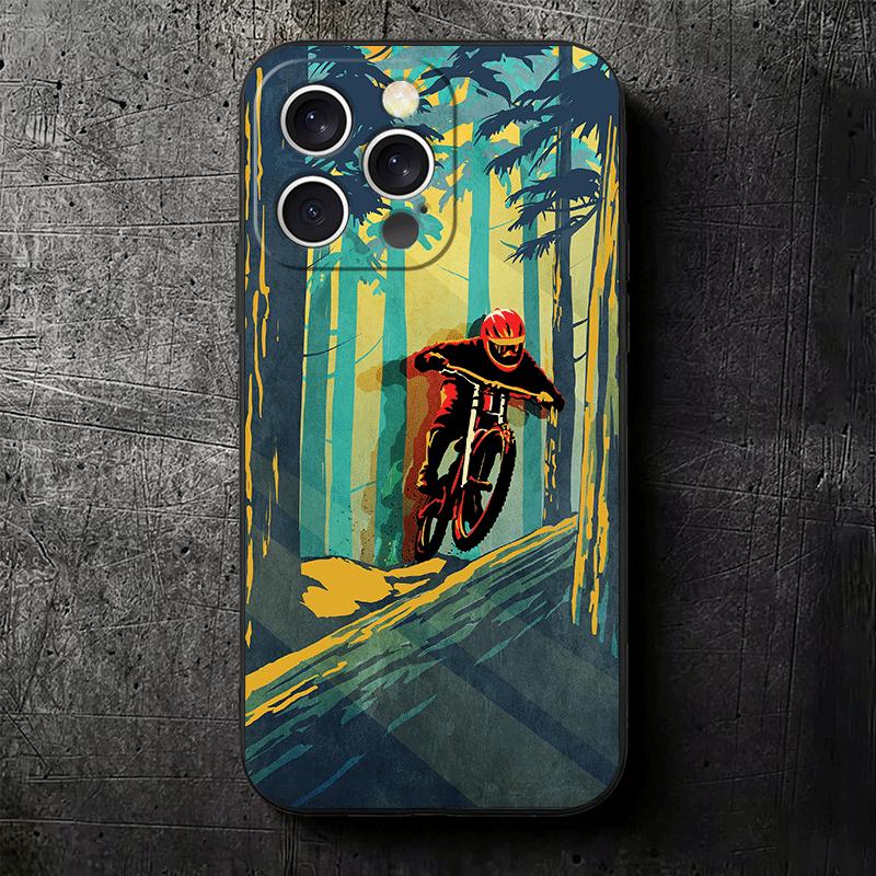 Мягкий чехол для телефона с изображением горного велосипеда для iPhone 16 16E 17 Air 15 Pro Max 14 Plus 13 Mini 11 12 7 Черный чехол Задняя крышка