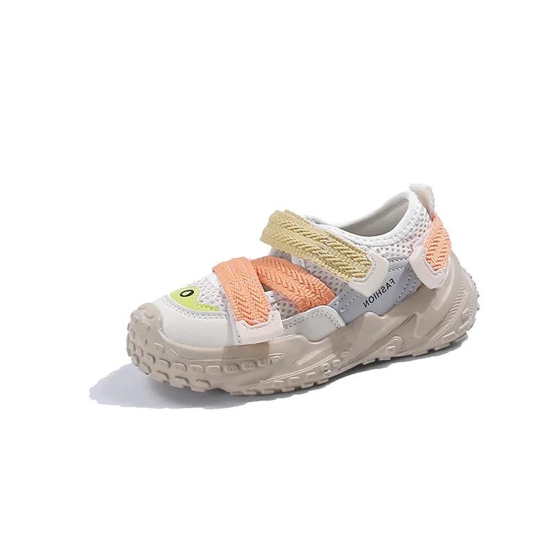 Kids Summer Running Shoes 2024 New Breathable Casual Sports Shoes with Cross Strap Neutral Hollow Breathable Sneakers Hook&loop