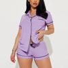 Пижама женская летняя с лацканами, с короткими рукавами и шортами, двухпредметная домашняя одежда