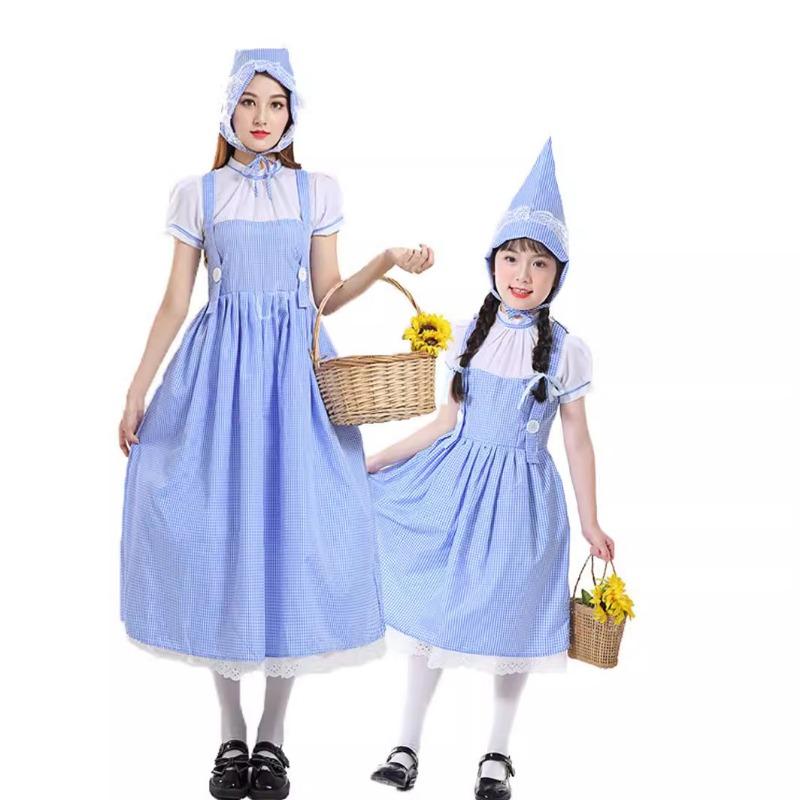 День защиты детей Волшебник страны Оз Дороти Платье принцессы Костюм Клетчатое Платье горничной Пасторальное Сценическое платье