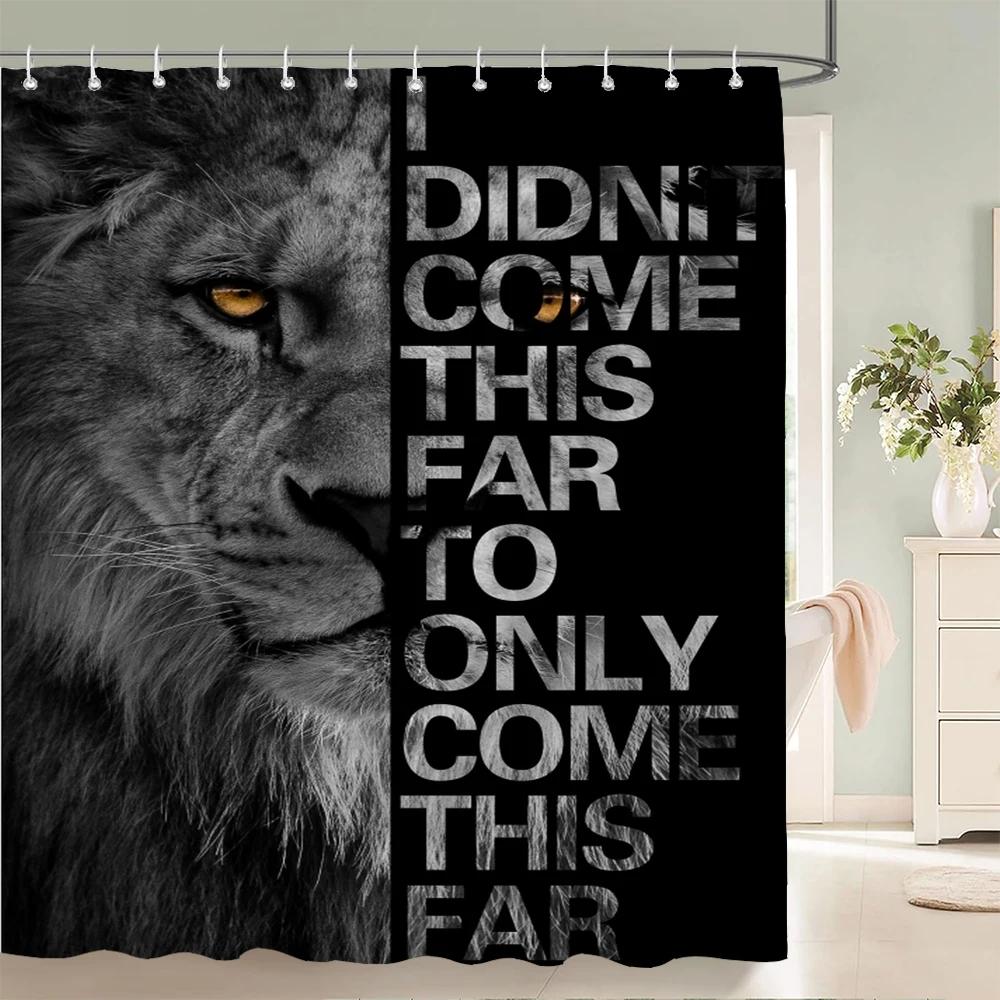 Black Animal Printed Shower Curtain Lion Tiger Creative Bathroom Curtain Decor Polyester Fabric Bathtub Curtain With Hooks