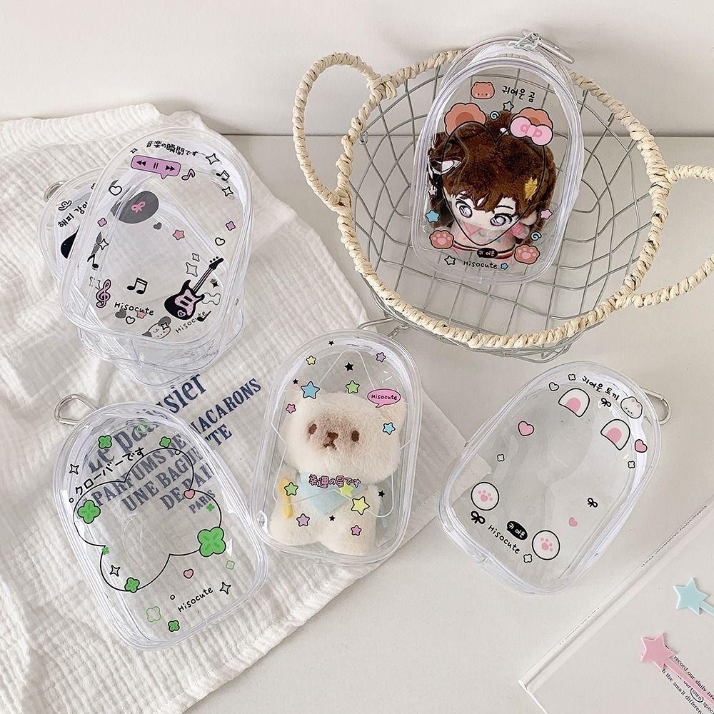 2Pcs With Keychain Doll Storage Bag Cartoon Pattern Doll Transparent Case  Outdoor