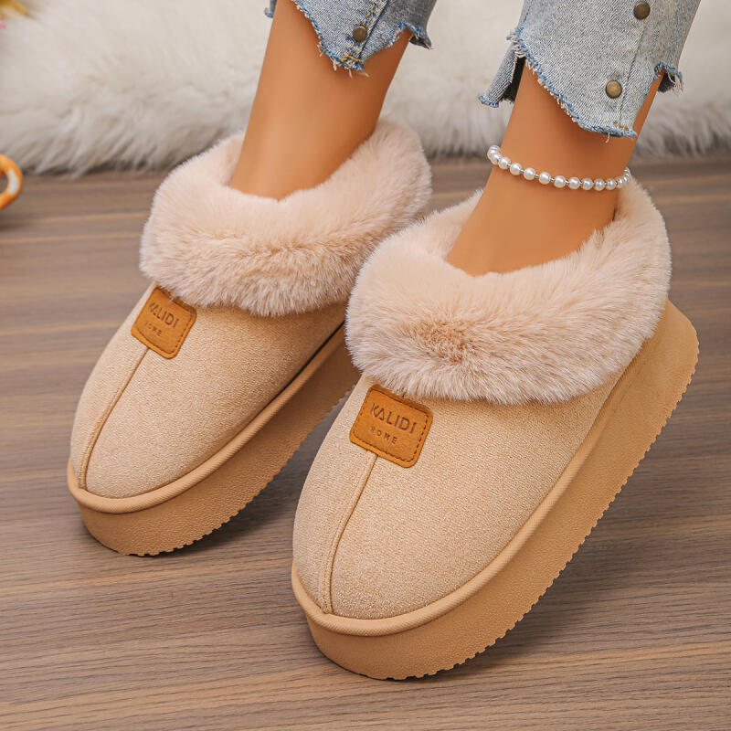 Теплые зимние женские сноубутсы из искусственного меха 2025 Мягкая толстая подошва Слипоны Пушистые ботильоны Модные новый стиль Замшевые Нескользящие ботильоны
