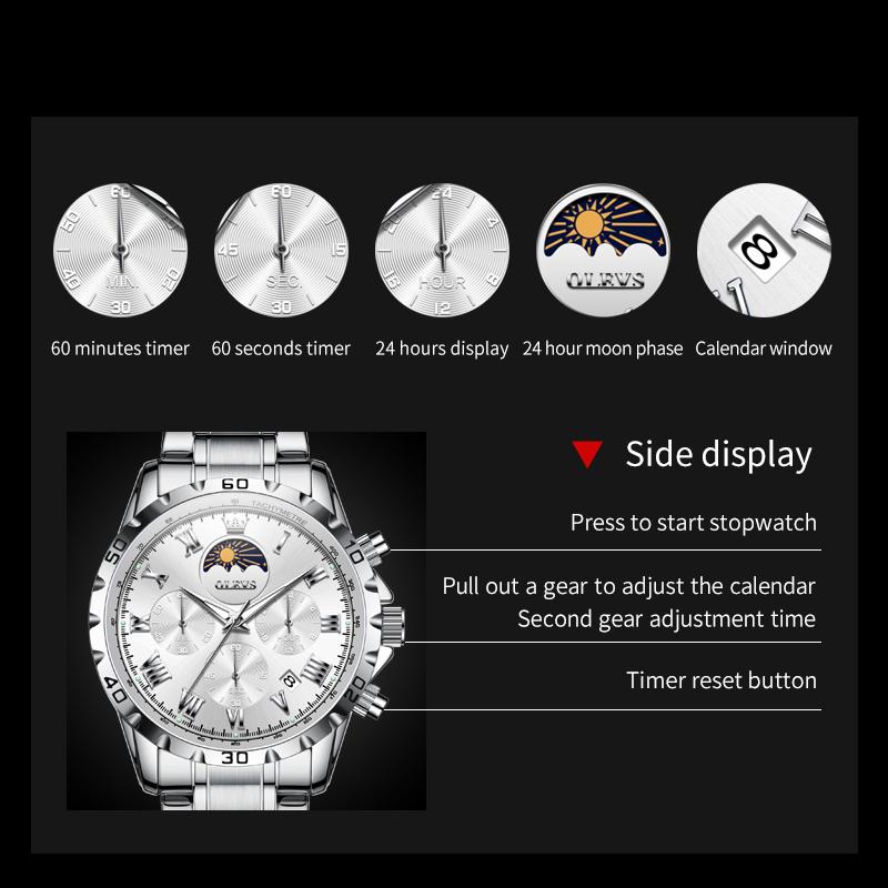Мужские часы многофункциональные 24-часовой хронограф ремешок из нержавеющей стали водонепроницаемые трендовые мужские наручные часы НОВЫЕ