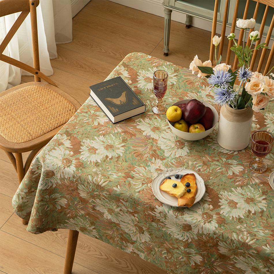 Французская деревенская скатерть с кисточками, прямоугольная пылезащитная накидка с цветочным узором, написанным масляными красками, для чайного столика, свадебного декора столовой