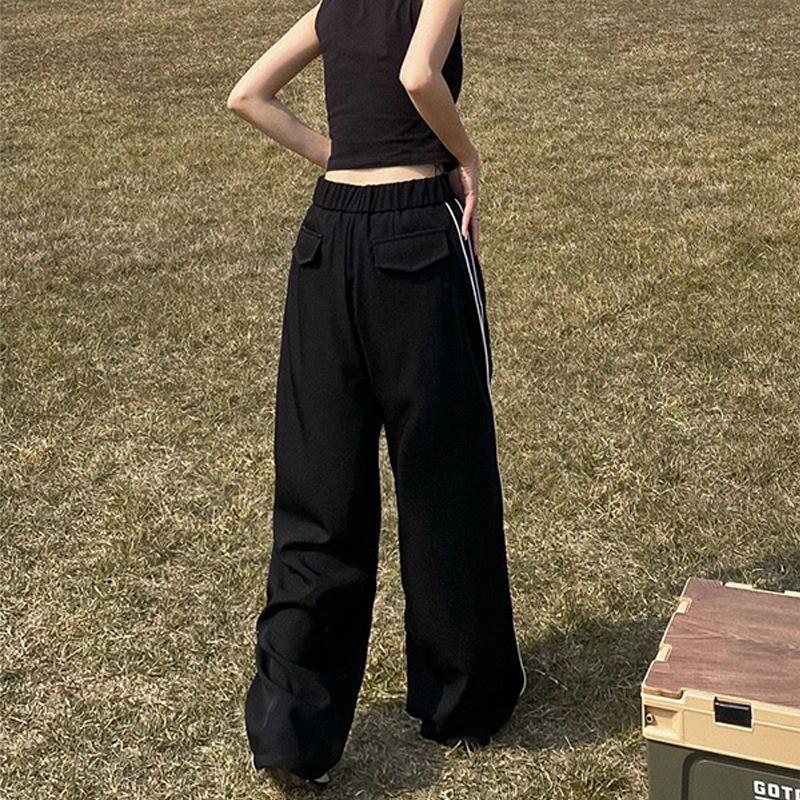 Хиппи, черные полосатые мешковатые брюки по бокам, Harajuku, корейские спортивные штаны большого размера, винтажные свободные спортивные брюки для бега, прямые широкие брюки