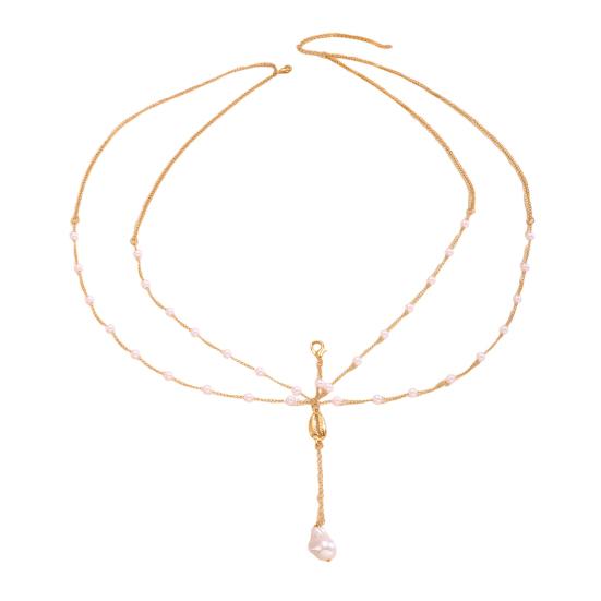 Цепочка на тело Многослойная Двухслойная Цепочка на Тело с Морской Тематикой Имитация Жемчуга Ракушки Морские Звезды Дизайн с Драпировкой