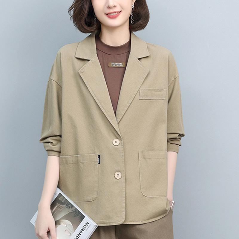 2024 Весна/Осень Блейзер свободного кроя с короткими рукавами для женщин среднего возраста - Корейский стиль, Модный, Молодящий