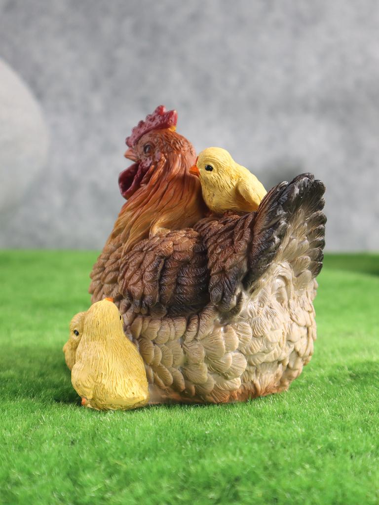 Фигурки куриной семьи из смолы - Реалистичные скульптуры петухов для сада, наружного/дворового декора