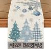Christmas Print Table Runner Dining Decor Holiday Party Home Tablecloth With Tree Snowman