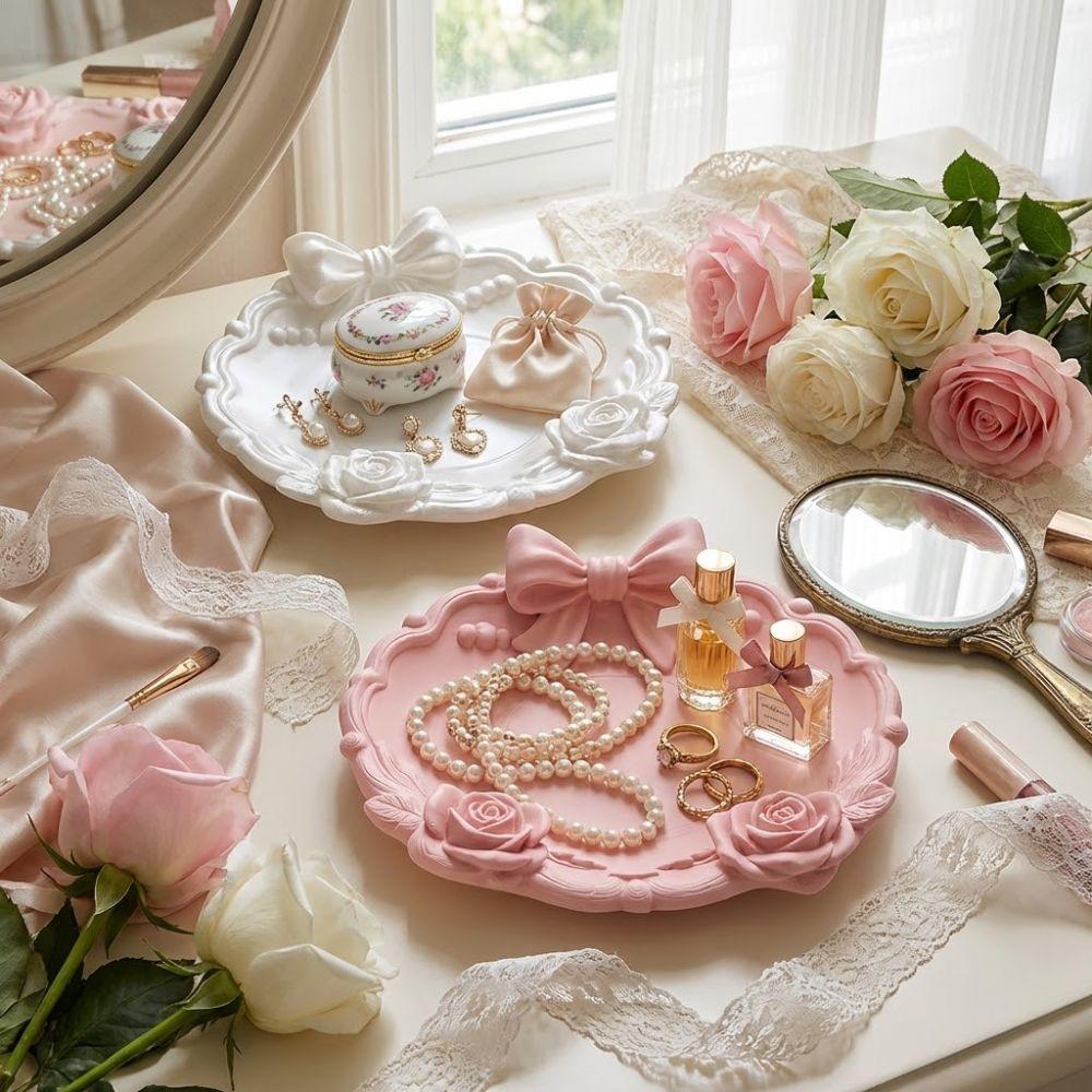 Smooth Surface Bow-Shaped Jewelry Dish Wavy Edge 3D Printed Tray  Desk Office Table
