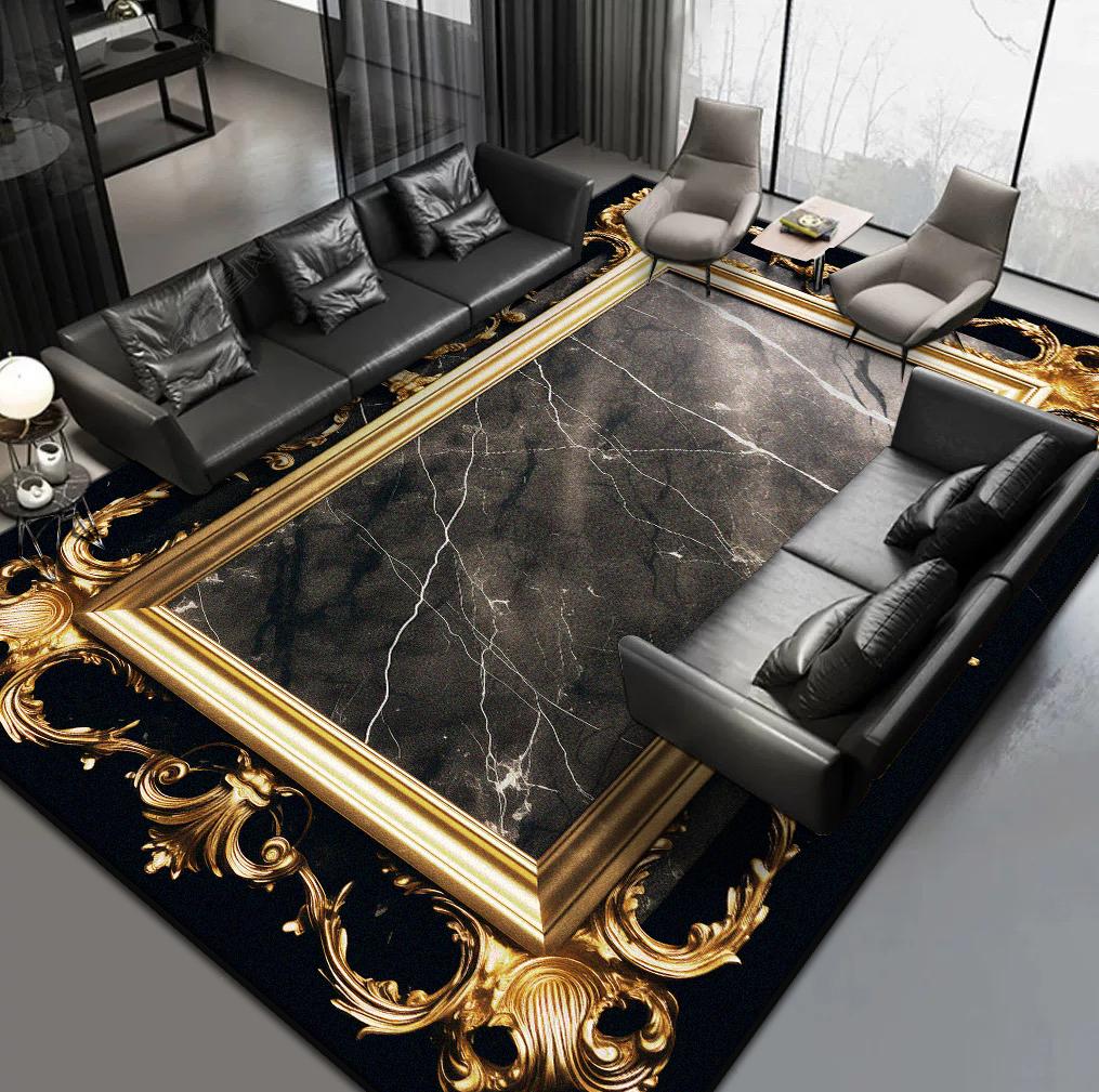 Ковры в скандинавском стиле для гостиной, роскошный черно-золотой ковер, ковер для холла отеля, ковер для зоны дивана, домашний декор для спальни, коврик для пола в гардеробной