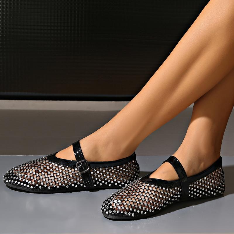 Crystal Mesh Women Flats Shoes Designer Casual Autumn Buckle Sandals 2024 New Fashion Trend Walking Soft Cozy Zapatillas Mujer