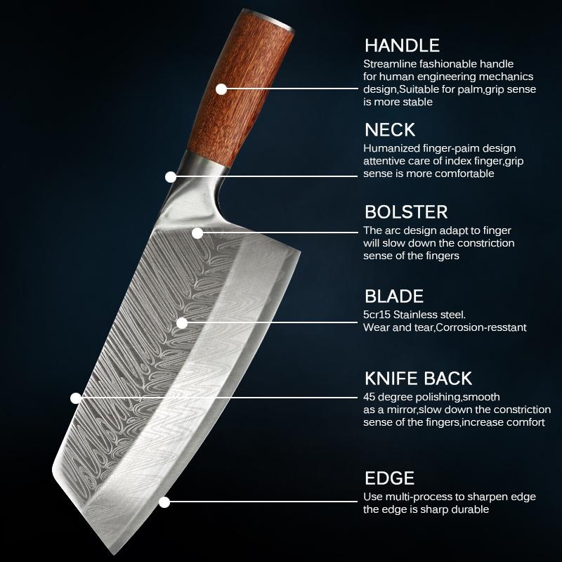 1 шт. 3 шт. Нож шеф-повара из нержавеющей стали Кухонные принадлежности Тесак для мяса Овощерезка Острый нож для обвалки Деревянная ручка Бытовой