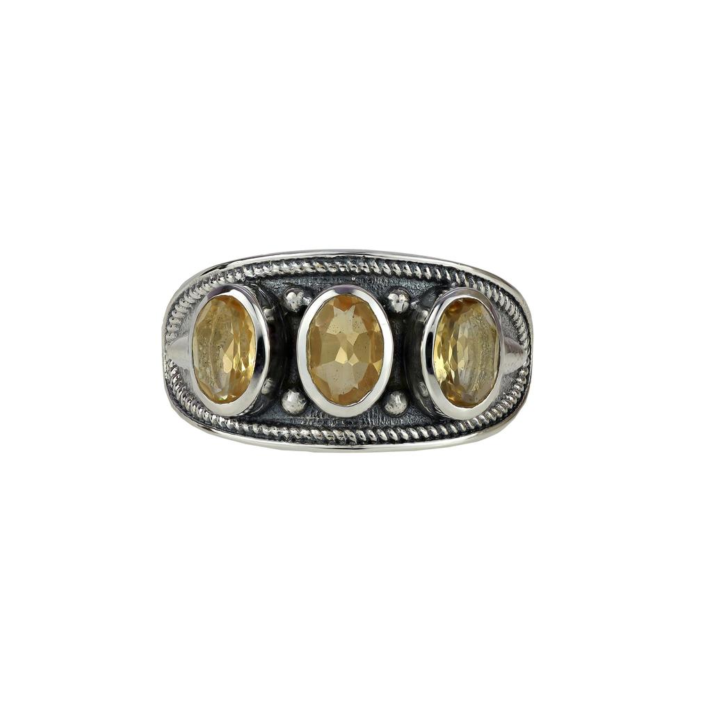 Amethyst Sterling Silver Three Stone Ring: 925 Gemstone Ring