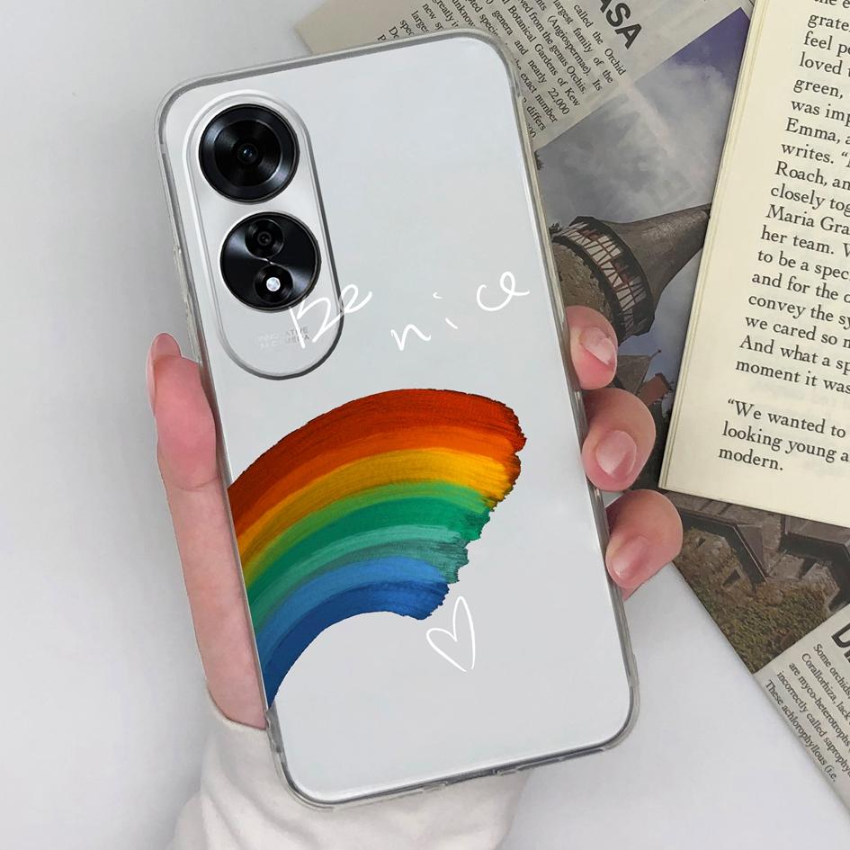 Задняя крышка для OPPO A59 A60 Reno12 Pro Realme C61 C63, прозрачный мягкий силиконовый чехол из ТПУ с защитой от падения, модный корпус с изображением жирафа и радуги для OPPO Capa