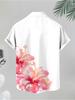 Men'S Casual Shirt, Hibiscus Pattern, Polyester Fabric, Multiple Sizes, Beach Style, Short Sleeve, Fashionable Design, Suitable for Beach And Daily