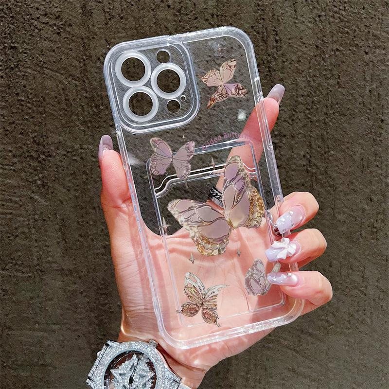 Силиконовый чехол-карман для карт для Samsung S25 S24 S23 Ultra Xiaomi Redmi Note 13 12 11 iPhone 17 16 14 Pro Max Прозрачный бампер для телефона