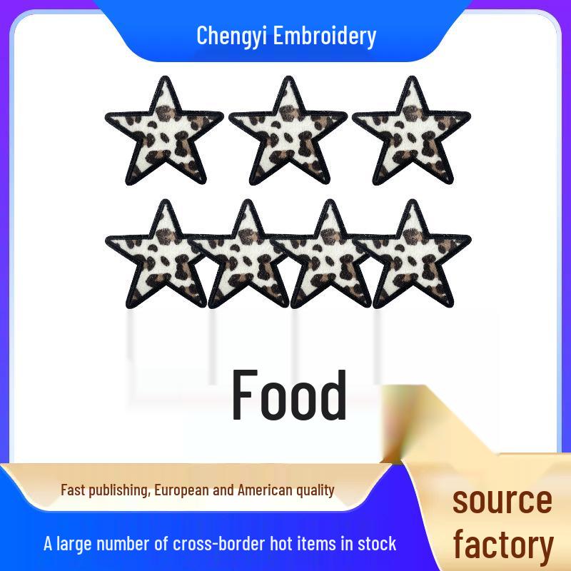 Leopard Print Star Plaid Glitter Embroidery Fabric Patch for DIY Hats and Bags