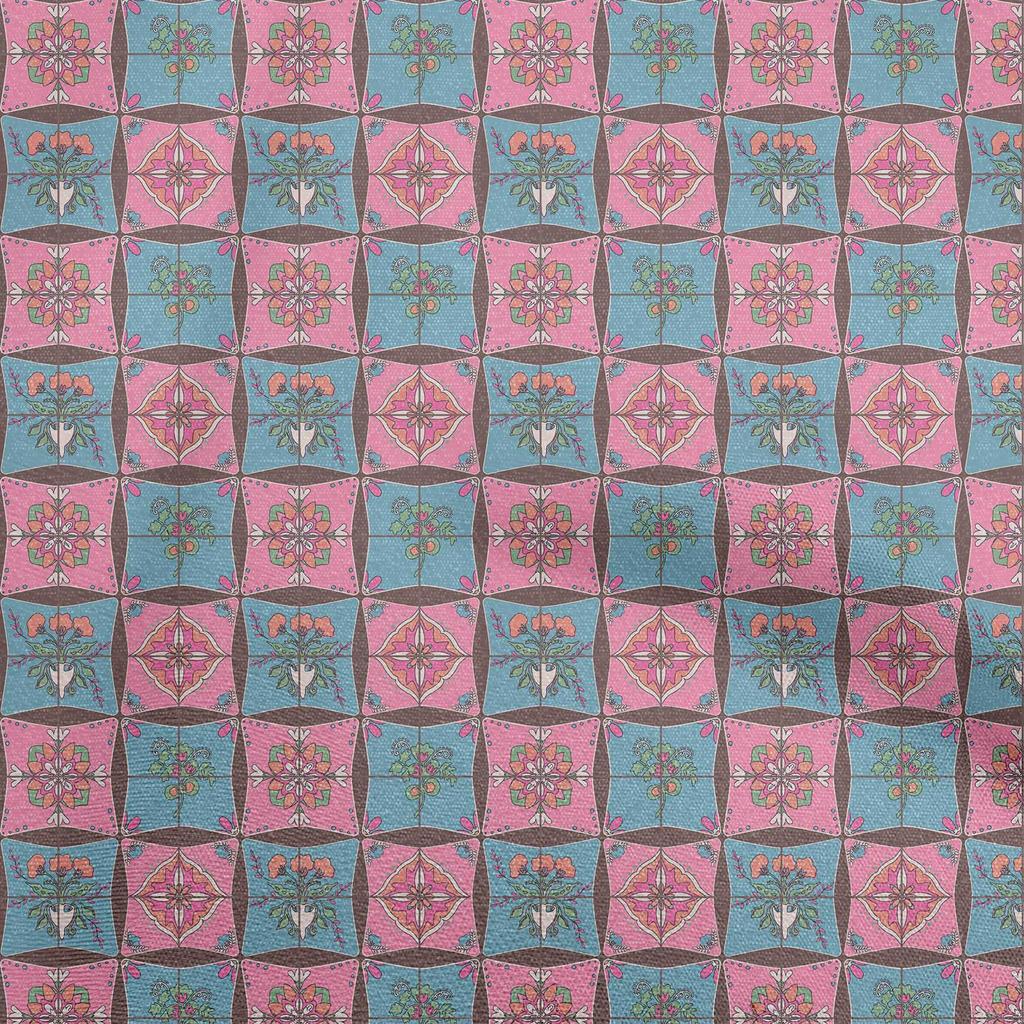 oneOone Ткань Cotton Flex Medium Blue, азиатская плитка, традиционные цветочные проекты, декоративная ткань, напечатанная по ярдам, 40 дюймов