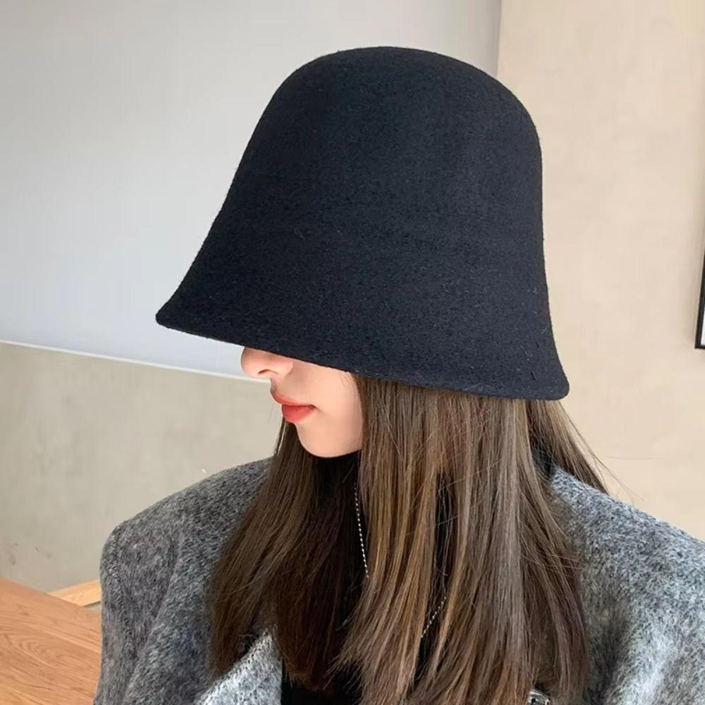 Warm Wool Fisherman Hat Windproof Basin Hat Elegant Warm Bucket Hat Girl