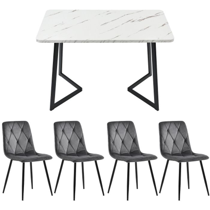 Table à manger - MUVOE - Rectangulaire - 4 places - Velours gris foncé - Pieds noirs