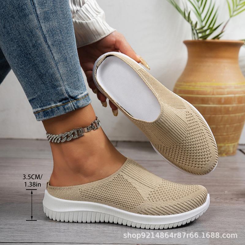 Spring New Comfortable and Versatile Breathable Non-slip Soft-soled Women's Shoes Half-drag Lazy One-pedal Casual Women's Mesh Shoes