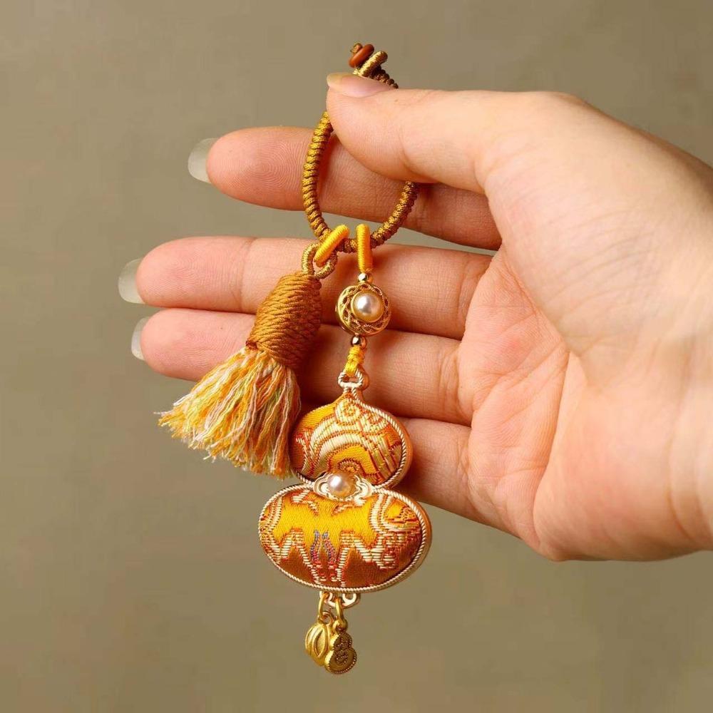 Handmade Woven Tassel Bag Pendant Blessing Gourd Key-chain Hanging Ornaments Couple