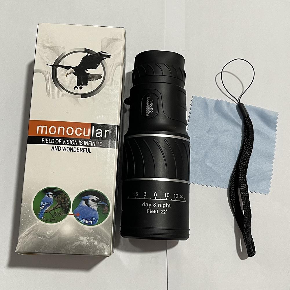 Монокулярный телескоп 16X52 Оптическая линза Высокое разрешение Удобный оптический прибор Двойная фокусировка Зум 16X для путешествий на открытом воздухе, кемпинга, охоты