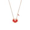 V Gold Exquisite Kylin Gourd Necklace, Medium Mother-of-Pearl & Red Agate, 18K Rose Gold CNC Carved.