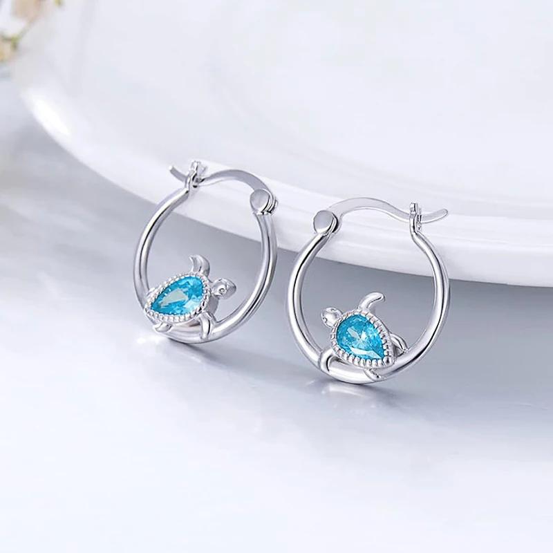 Xiaomi Huitan Turtle Lady Hoop Earrings with Shiny Blue CZ Silver Color Accessories for Party Engagement Versatile Daily Trendy Jewelry