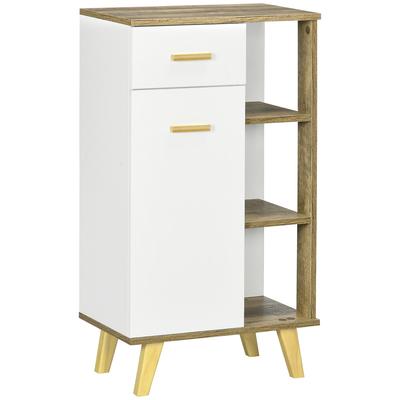 Modern Bathroom Cabinet with Cabinet, Drawer and Wooden Shelves, 50x30x89cm, White