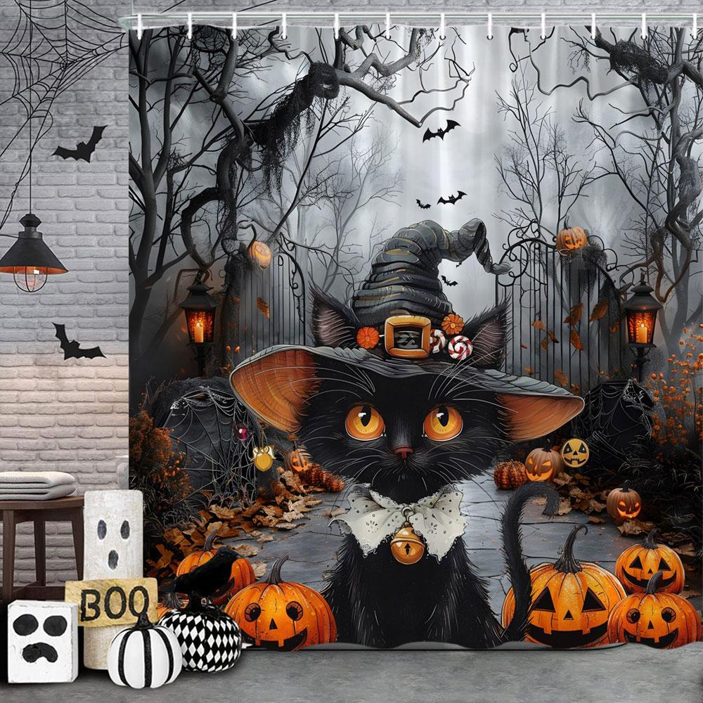 Scary Halloween Shower Curtain Vintage Skulls Eagles Pumpkins Roses Boho Polyester Fabric Bath Curtain Bathroom Decor with Hoo