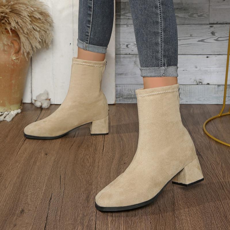 Ботильоны скинни больших размеров, модные, с квадратным носком, из замши, на задней молнии, на мягкой подошве, нескользящие, на блочном каблуке