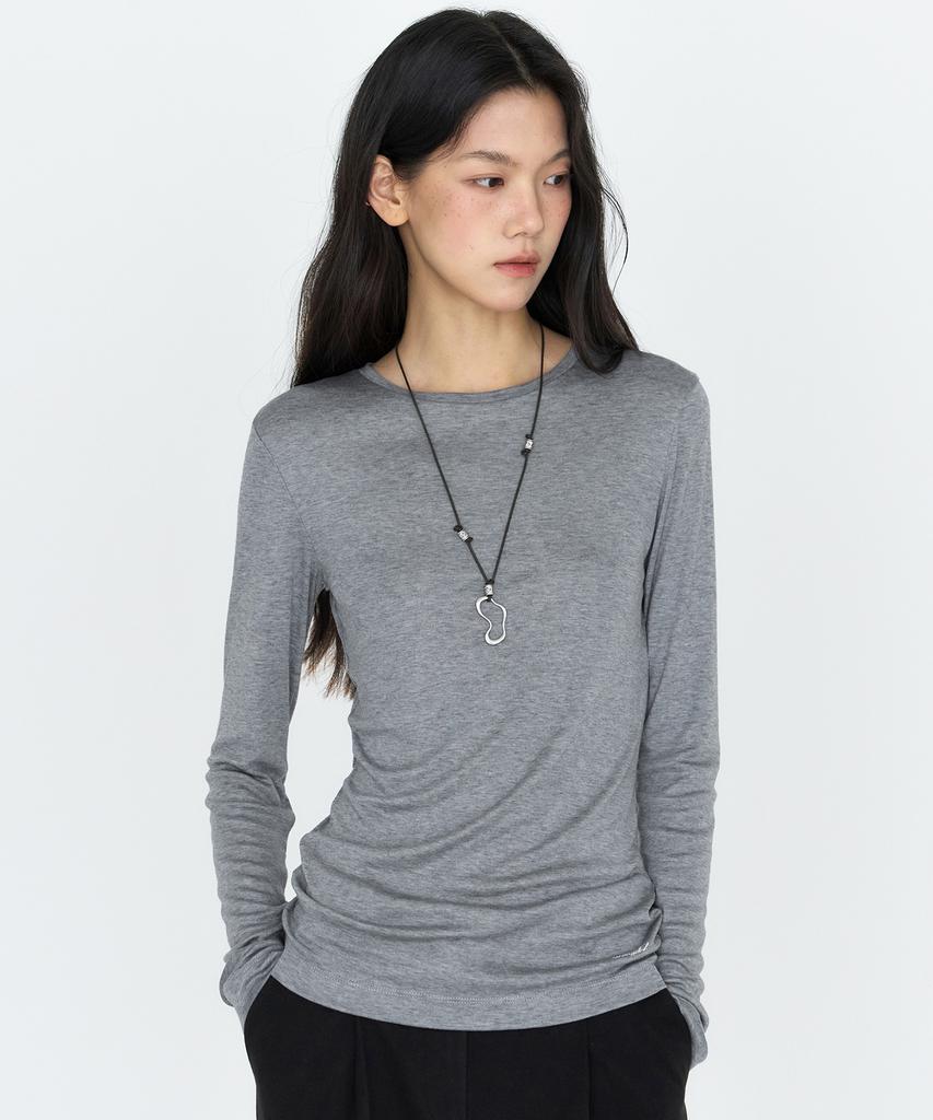 MONGDOL Wool Tencel Round Neck Long Sleeve T-Shirt Mdts111_6 Colors