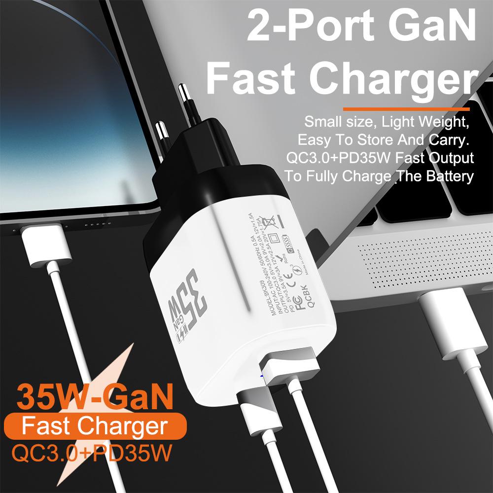 35W QC 3.0 PD Fast Charger GaN USB - EU & US Standard