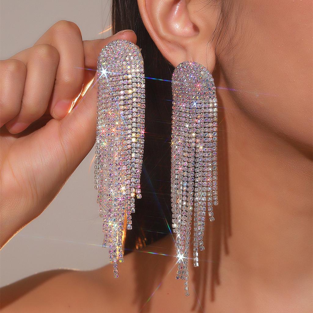 Европа и Соединенные Штаты Темперамент Градиент Цвет Tide Flash Drill Длинные серьги с кисточками Женские серьги высокого уровня Sense Of Серьги для невесты