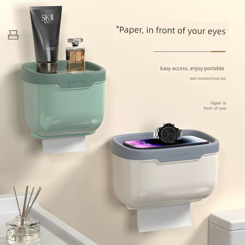 Punch-Free Toilet Tissue Box Toilet Waterproof Towel Rack Storage Rack Paper Extraction Box Wall Hanging Chart Drum
