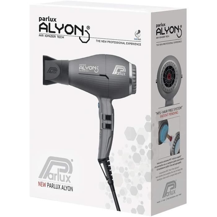 Sèche-cheveux - parlux - alyon - débit d'air 84 m3/h - ioniseur d'air - 2250 w - gris