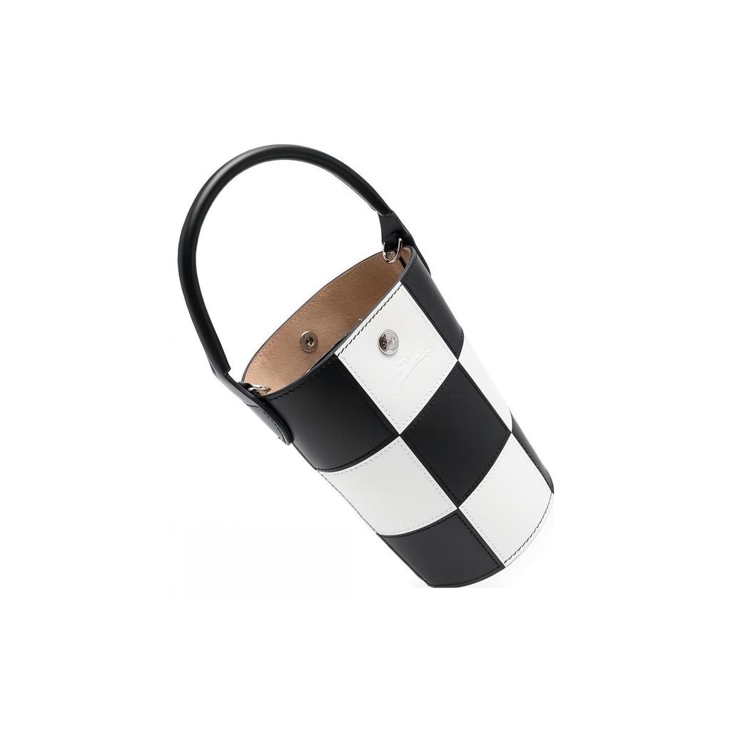 Longchamp Épure 18 Сумка-тоут с принтом в клетку, пряжка-застежка, Мини-сумки-тоут для женщин, Черно-белый 10213HDU067